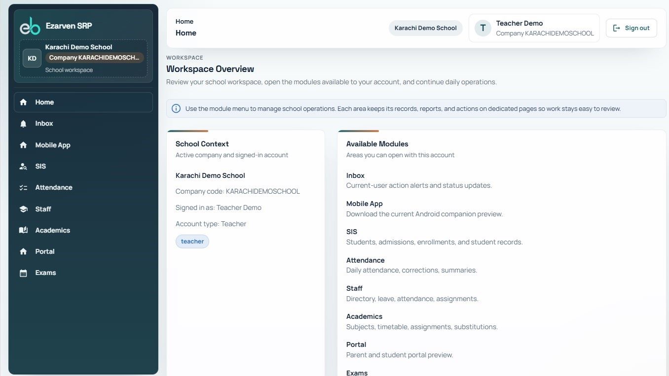 Ezarven SRP permission-scoped teacher workspace using synthetic data