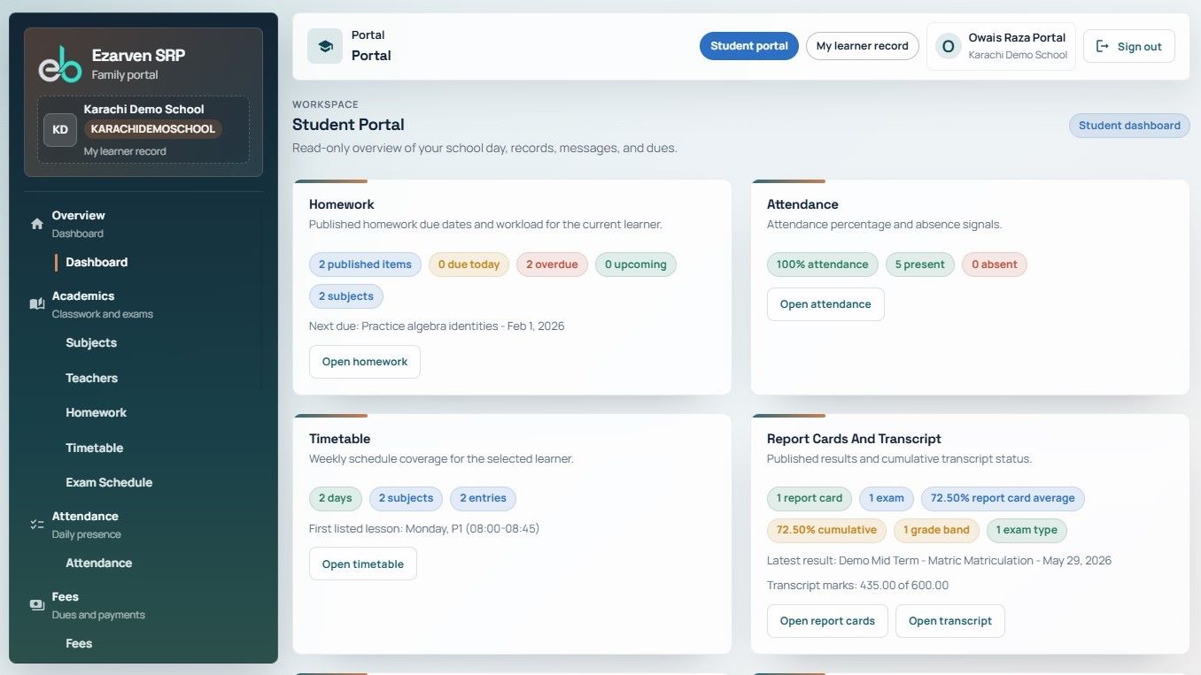 Ezarven SRP personal student portal using synthetic data